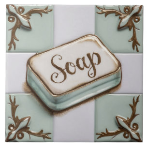 Azulejo De Cerâmica Bar Branco e Azul de Soap Engraçado Banheiro