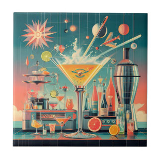 Azulejo De Cerâmica Bar Citrus Martini futurística atômica do meio séc