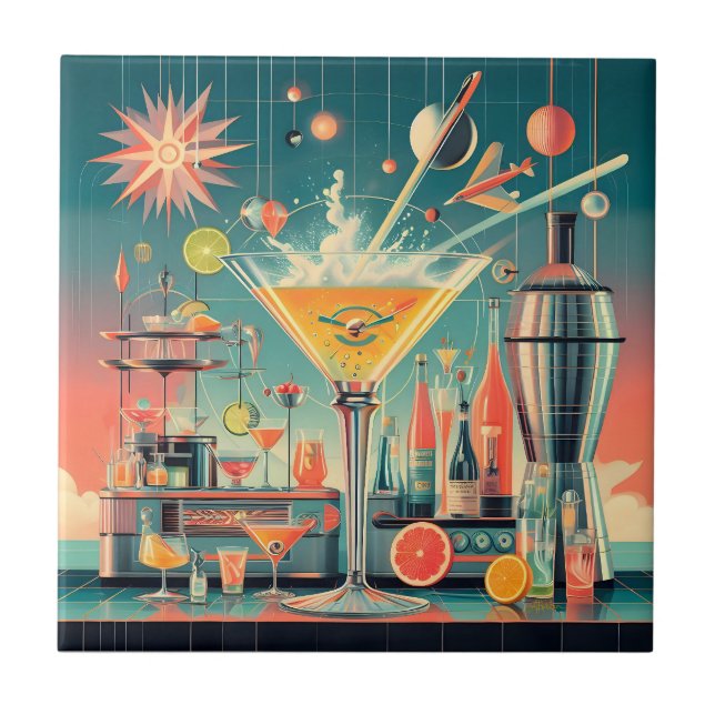 Azulejo De Cerâmica Bar Citrus Martini futurística atômica do meio séc (Frente)