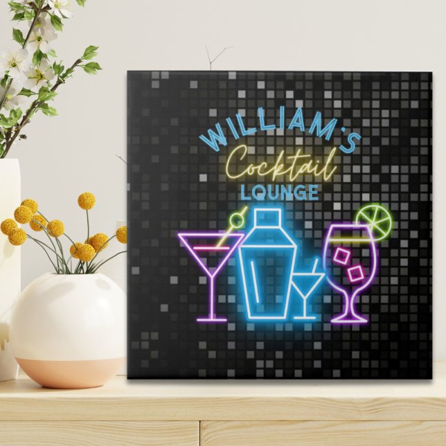 Azulejo De Cerâmica Bar do coquetel Neon Look Retro (Neon Look Retro Cocktail Lounge Bar Ceramic Tile)