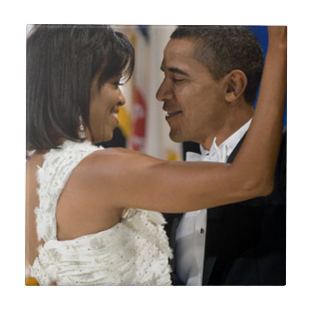 Azulejo De Cerâmica Barack e Michelle Obama (Frente)