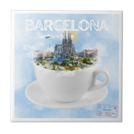Azulejo De Cerâmica Barcelona em um Teacup - Sagrada Familia Skyline