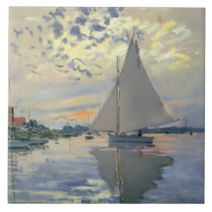 Azulejo De Cerâmica Barco à Vela de Monet Impressionismo Francês Arte