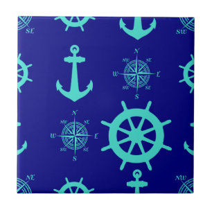 Azulejo De Cerâmica Barco Costeiro Náutico Azul Turquesa