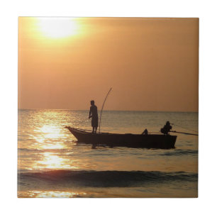Azulejo De Cerâmica Barco de Pesca ao Sunset