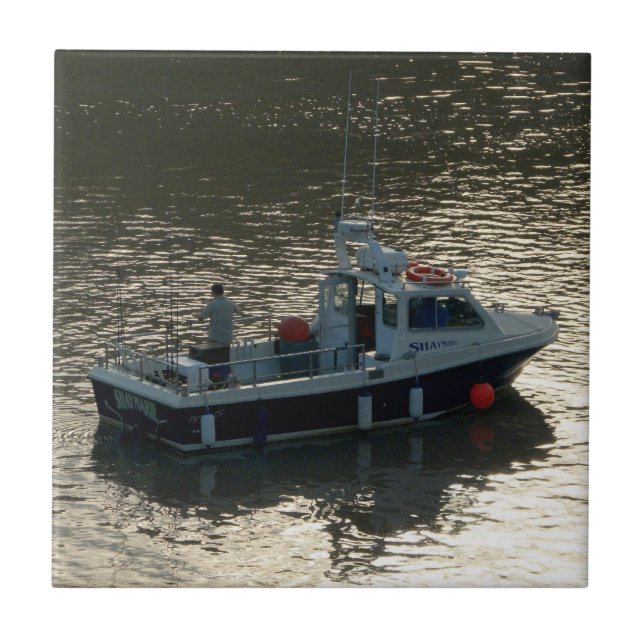 Azulejo De Cerâmica Barco de Pesca, Baía de Cardiff (Frente)