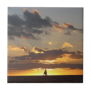 Azulejo De Cerâmica Barco de vela no por do sol