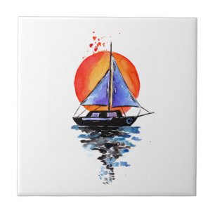 Azulejo De Cerâmica Barco de velas roxas