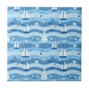 Azulejo De Cerâmica Barcos à Vela Azuis Náuticos