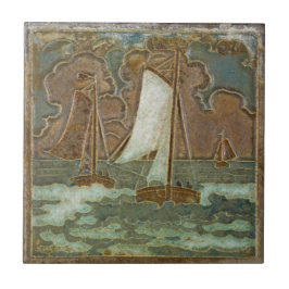 Azulejo De Cerâmica Barcos à vela na arte venenosa costurada oceânica