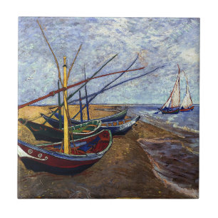 Azulejo De Cerâmica Barcos de pesca de Van Gogh na praia