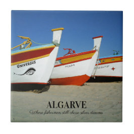 Azulejo De Cerâmica Barcos de Pesca na Foto de Praia de Algarve