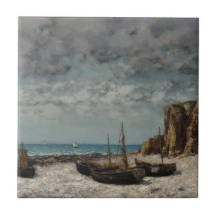 Azulejo De Cerâmica Barcos em praia, Etretat - Gustave Courbet