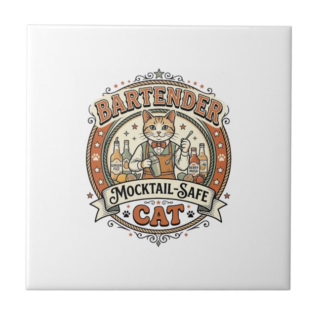 Azulejo De Cerâmica Barman Mocktail-Safe Gato Barman Mocktail-Safe (Frente)
