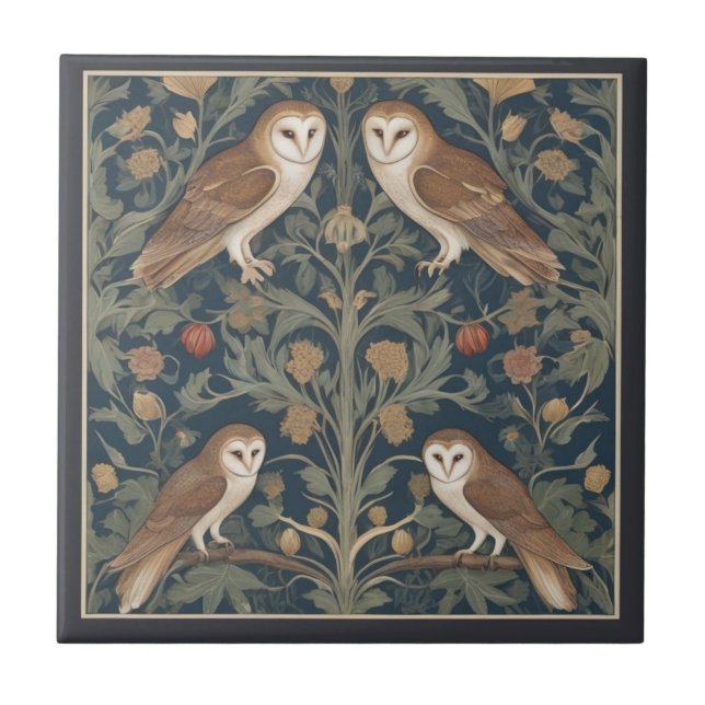 Azulejo De Cerâmica Barn Owl Pattern William Morris style Owls (Frente)