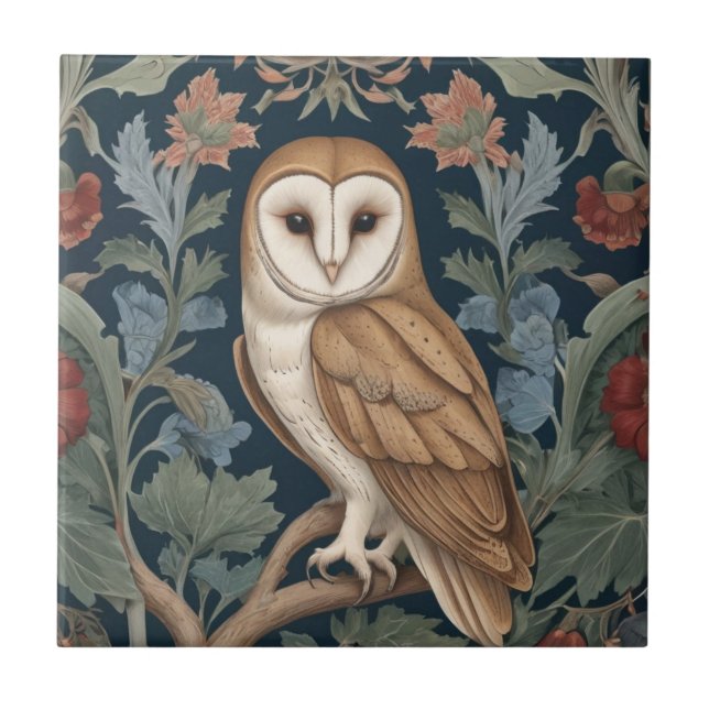 Azulejo De Cerâmica Barn Owl William Morris Estilo virado para a esque (Frente)