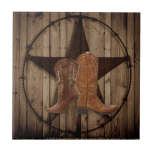 Azulejo De Cerâmica Barn Wood Texas Star botas de cowboy do oeste
