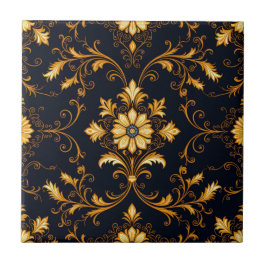 Azulejo De Cerâmica "Barockes Ornament-Muster in Gold und Schwarz" Dec