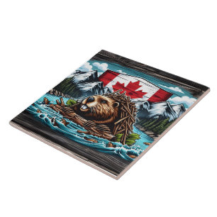 Azulejo De Cerâmica Barragem de construção de castores canadenses na p