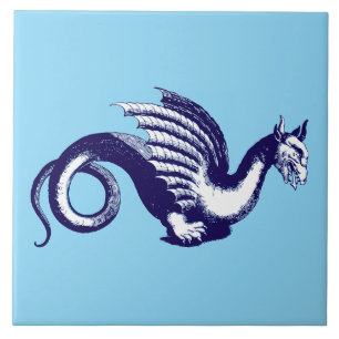 Azulejo De Cerâmica Barroco Era Azul e Branco Dragão Medieval