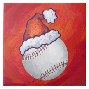 Azulejo De Cerâmica Baseball com Santa Hat em Vermelho