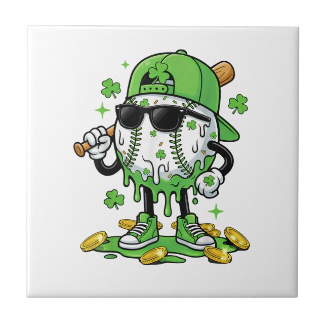 Azulejo De Cerâmica Baseball Drip Ice Cream St Patricks Day (Frente)