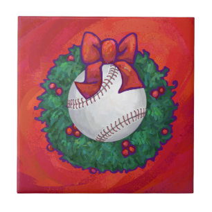Azulejo De Cerâmica Baseball em Wreath em Vermelho