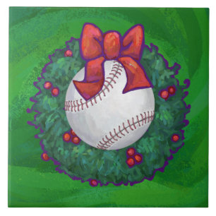 Azulejo De Cerâmica Basebol no Aro de Natal