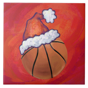 Azulejo De Cerâmica Basquetebol no chapéu do papai noel