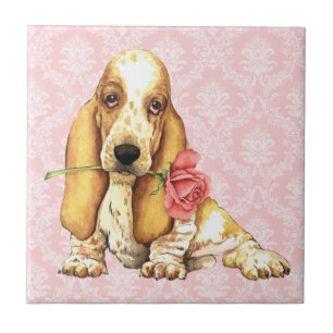Azulejo De Cerâmica Basset cor-de-rosa dos namorados