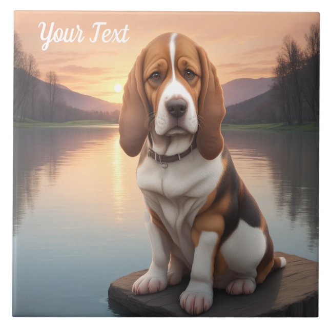 Azulejo De Cerâmica Basset Hound by Lake (Frente)
