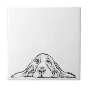 Azulejo De Cerâmica basset hound preto branco simples olhos de cachorr