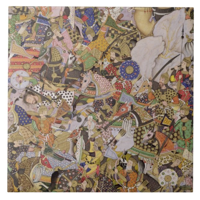 Azulejo De Cerâmica Batalha de Bundi, do Akbarnama, c.1590 (gouac (Frente)