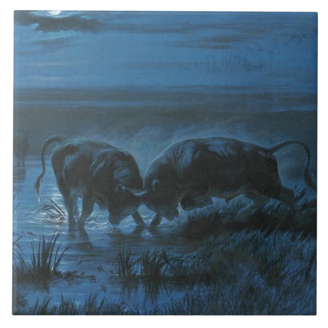 Azulejo De Cerâmica Batalha de Lua (Luta de Buffalo Água) (Frente)