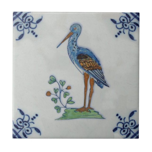 Azulejo De Cerâmica Bateria Polocromática Delft do século 18? Heron? R (Frente)