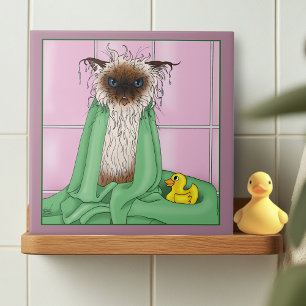 Azulejo De Cerâmica Bath Time Siamese Cat