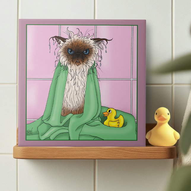 Azulejo De Cerâmica Bath Time Siamese Cat (Criador carregado)