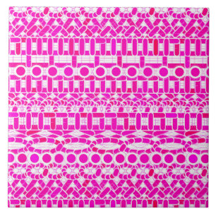 Azulejo De Cerâmica Batik Tribal - fúcsia, magenta, orquídea e branco