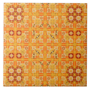 Azulejo De Cerâmica Batik tribal - máscaras do âmbar e do marrom