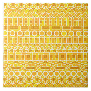 Azulejo De Cerâmica Batik Tribal - mostarda dourado e laranja