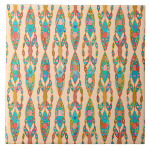 Azulejo De Cerâmica Batik Tribal - Rosa Pêssego e Turquesa