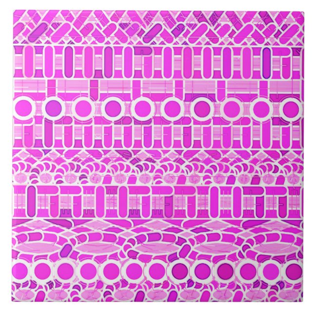 Azulejo De Cerâmica Batik Tribal - tons de orquídea e violeta (Frente)
