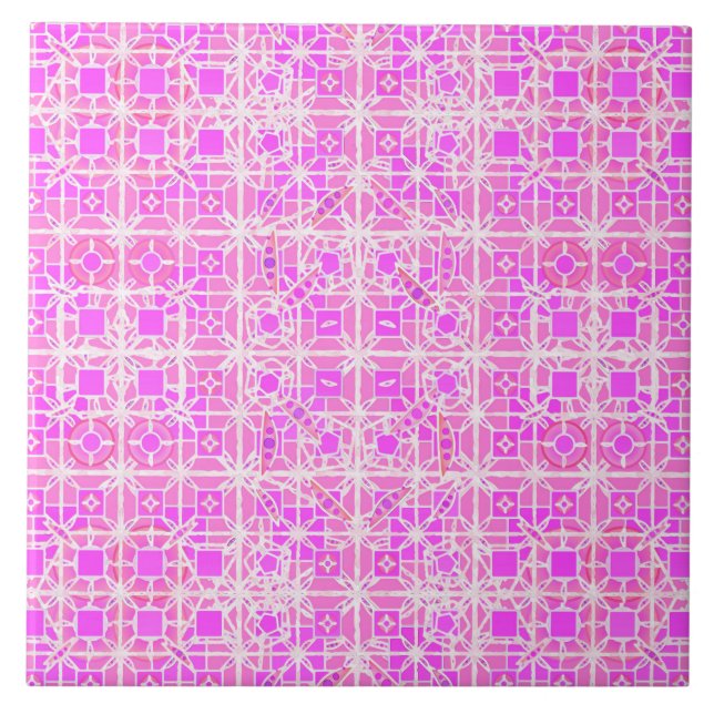 Azulejo De Cerâmica Batik Tribal - tons de rosa e orquídea (Frente)