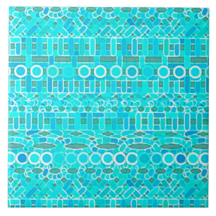Azulejo De Cerâmica Batik tribal - turquesa, aqua e cinza