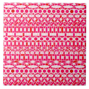 Azulejo De Cerâmica Batik tribal - vermelho escuro, marrom e branco