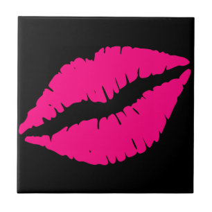 Azulejo De Cerâmica Batom rosa beijando pop art
