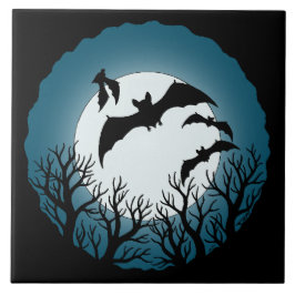 Azulejo De Cerâmica Bats and Trees Against the Moon