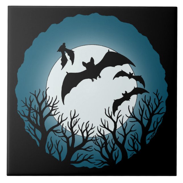 Azulejo De Cerâmica Bats and Trees Against the Moon (Frente)