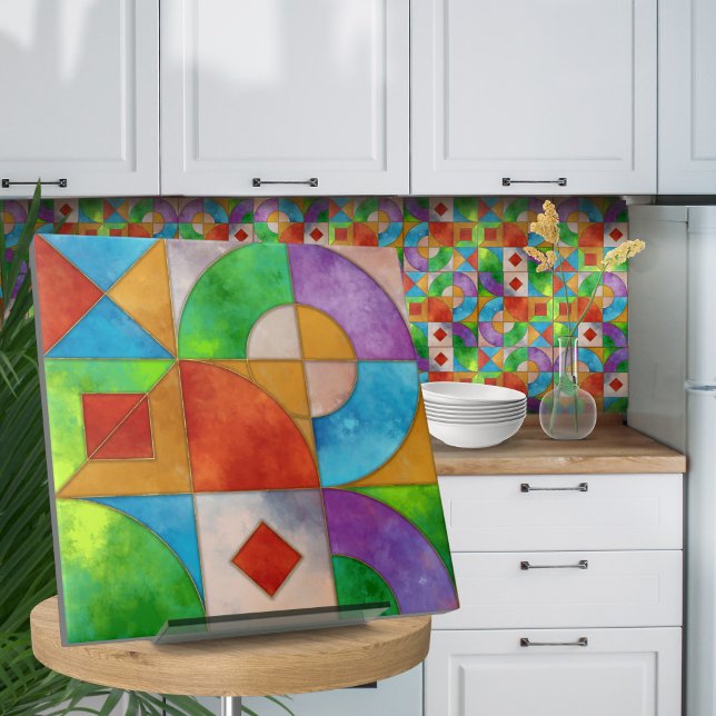 Azulejo De Cerâmica Bauhaus Watercolor abstrato N2 (Criador carregado)