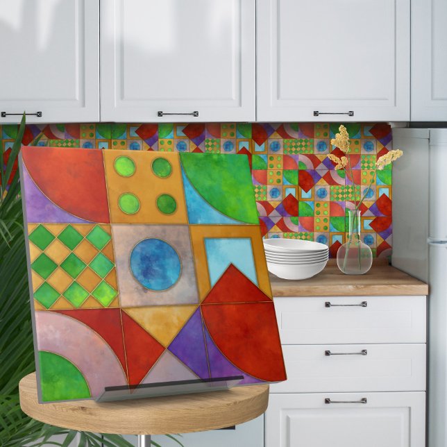 Azulejo De Cerâmica Bauhaus Watercolor abstrato N4 (Criador carregado)